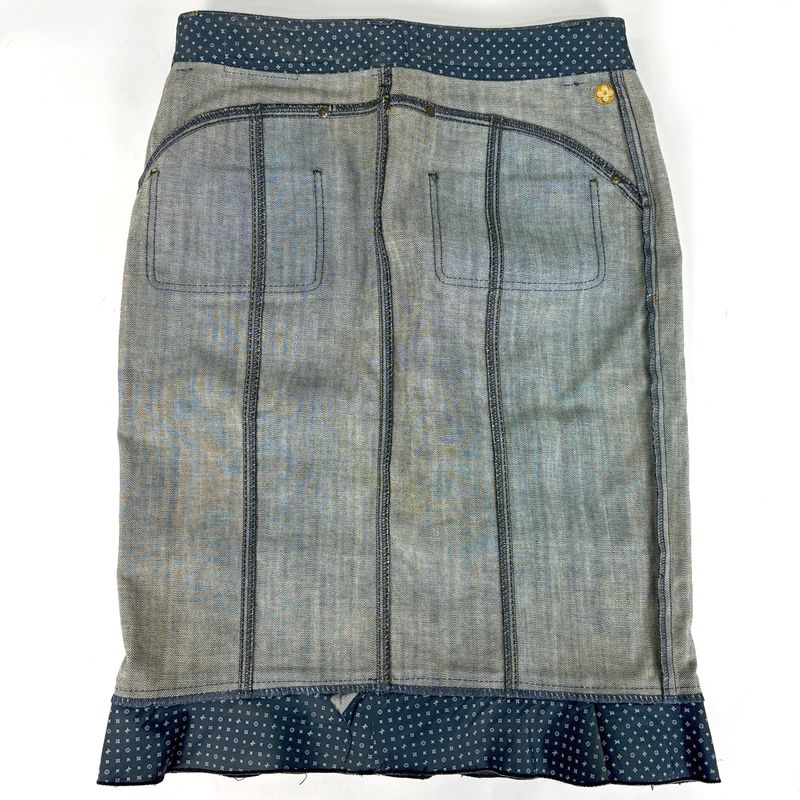 Louis Vuitton Denim Tight Skirt Ruffle Hem Cotton Polyurethane
