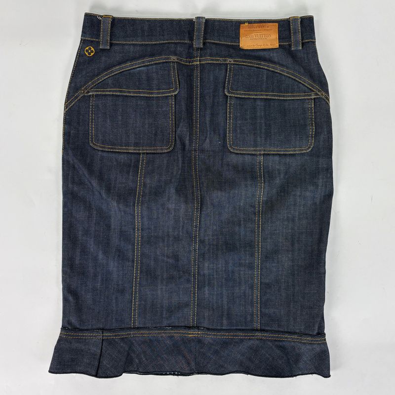 Louis Vuitton Denim Tight Skirt Ruffle Hem Cotton Polyurethane