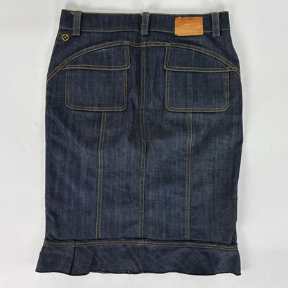 Louis Vuitton Denim Tight Skirt Ruffle Hem Cotton Polyurethane