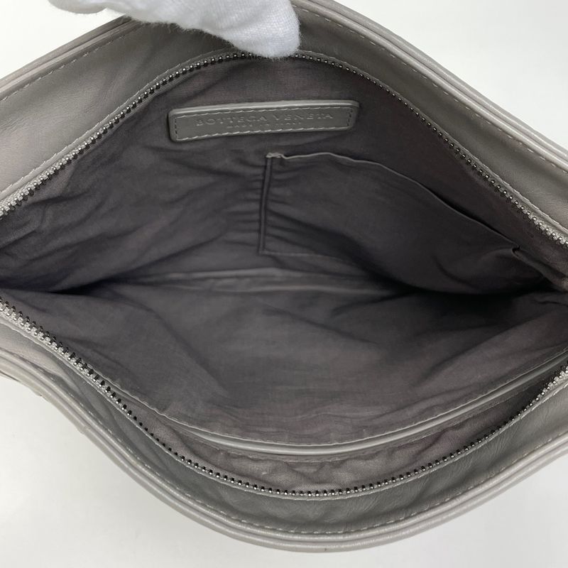 Bottega Veneta Intrecciato Shoulder Bag Leather Grey