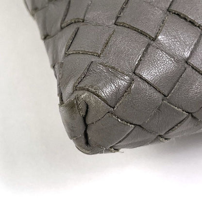Bottega Veneta Intrecciato Shoulder Bag Leather Grey