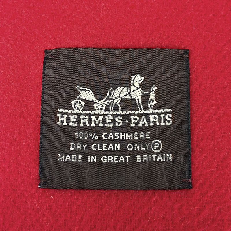 Hermes Logo Shawl Muffler Serie Shawl Cashmere Red Scarf