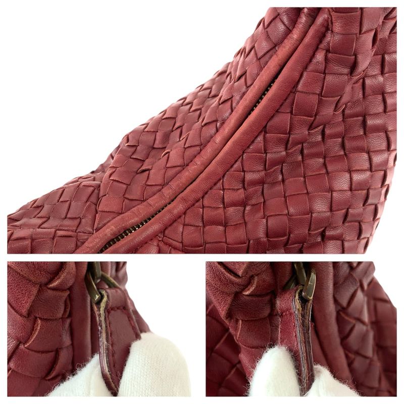 Bottega Veneta Intrecciato Hobo Wine Red Bold Gold Leather
