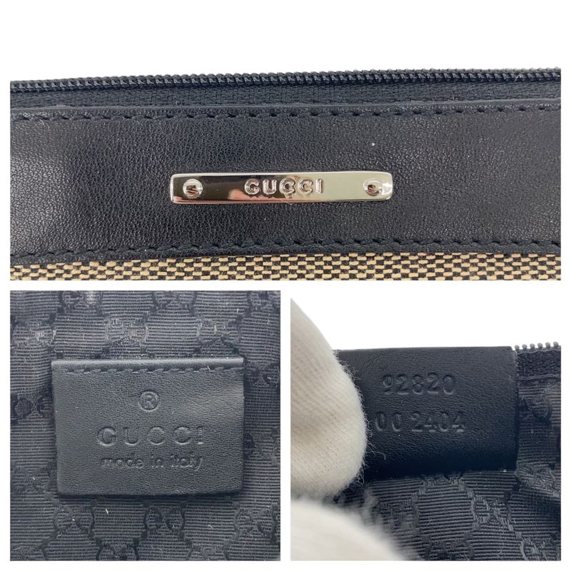 Gucci Black Beige Silver Canvas Leather Handbag Pouch
