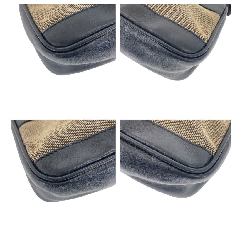 Gucci Black Beige Silver Canvas Leather Handbag Pouch