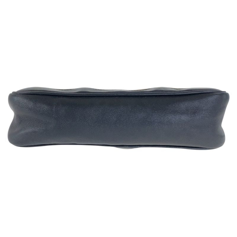 Gucci Black Beige Silver Canvas Leather Handbag Pouch