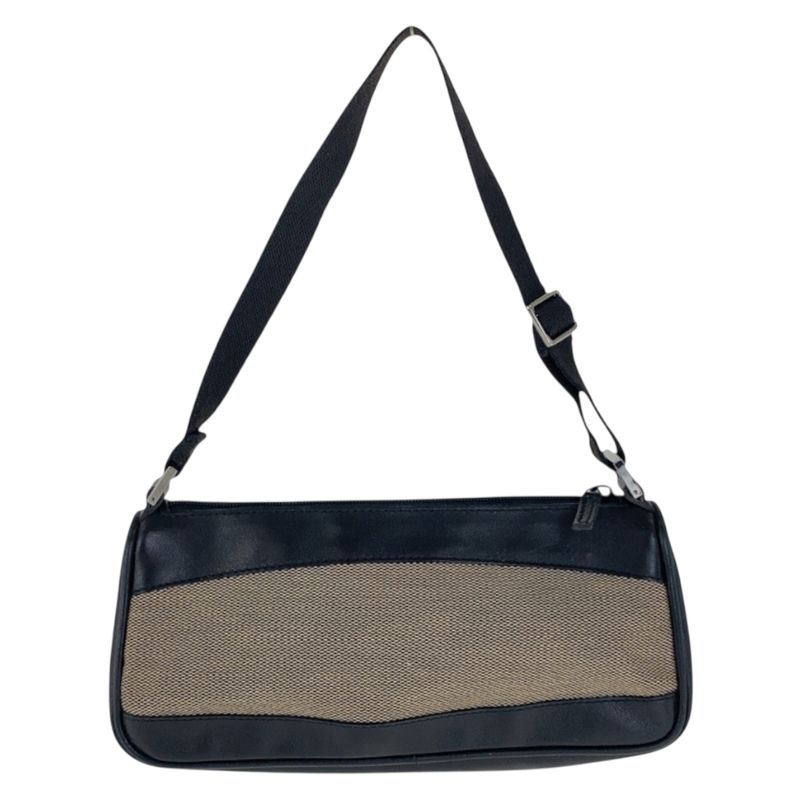 Gucci Black Beige Silver Canvas Leather Handbag Pouch
