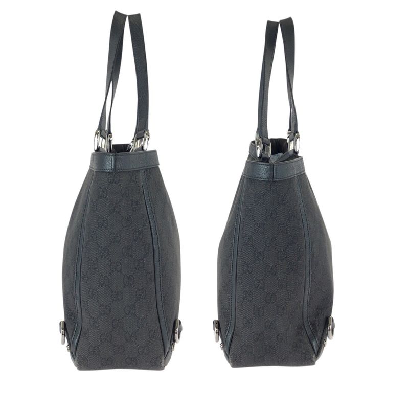 Gucci Abbey Black Silver GG Canvas Leather Tote Shoulder Bag