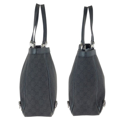Gucci Abbey Black Silver GG Canvas Leather Tote Shoulder Bag