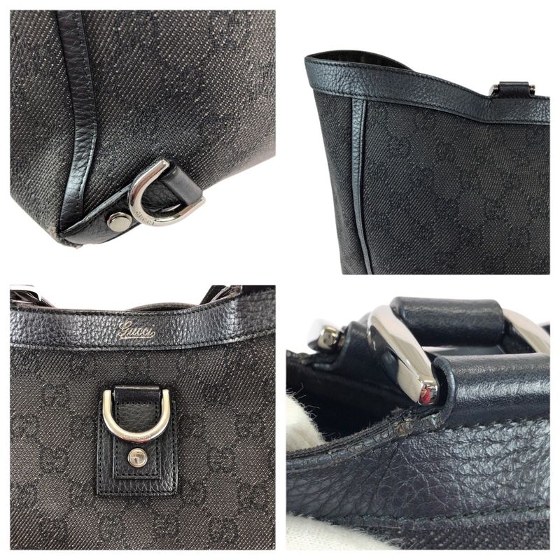 Gucci Abbey Black Silver GG Canvas Leather Tote Shoulder Bag