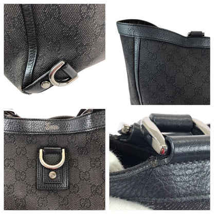 Gucci Abbey Black Silver GG Canvas Leather Tote Shoulder Bag