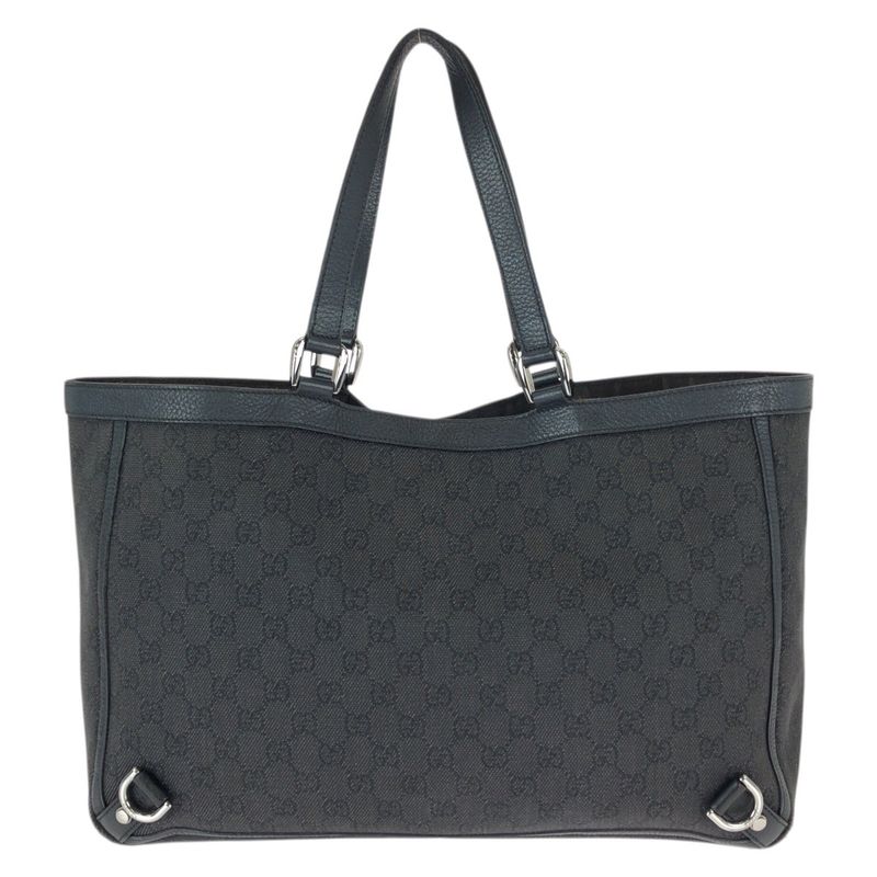 Gucci Abbey Black Silver GG Canvas Leather Tote Shoulder Bag