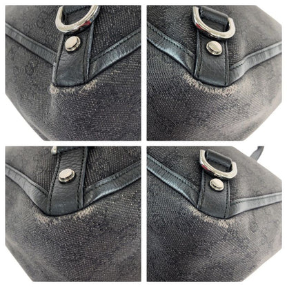 Gucci Abbey Black Silver GG Canvas Leather Tote Shoulder Bag