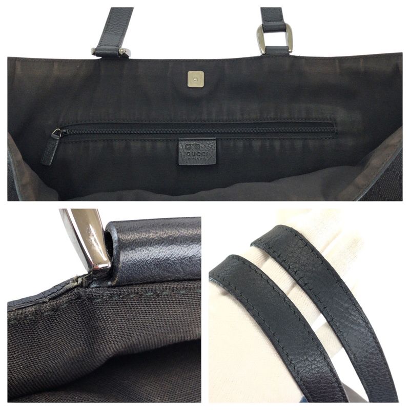 Gucci Abbey Black Silver GG Canvas Leather Tote Shoulder Bag