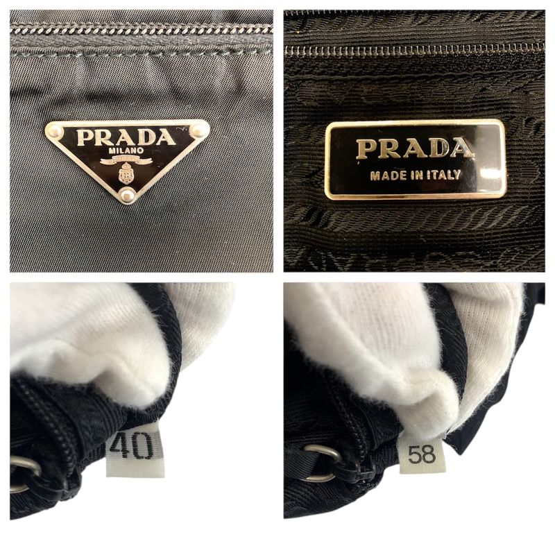 Prada Tessuto Black Silver Nylon Shoulder Bag