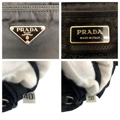 Prada Tessuto Black Silver Nylon Shoulder Bag