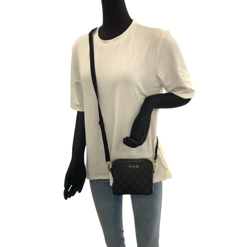 Gucci Black Gold GG Canvas Leather Shoulder Bag Mini