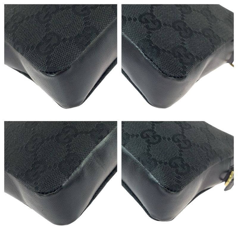 Gucci Black Gold GG Canvas Leather Shoulder Bag Mini