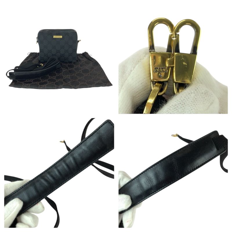 Gucci Black Gold GG Canvas Leather Shoulder Bag Mini