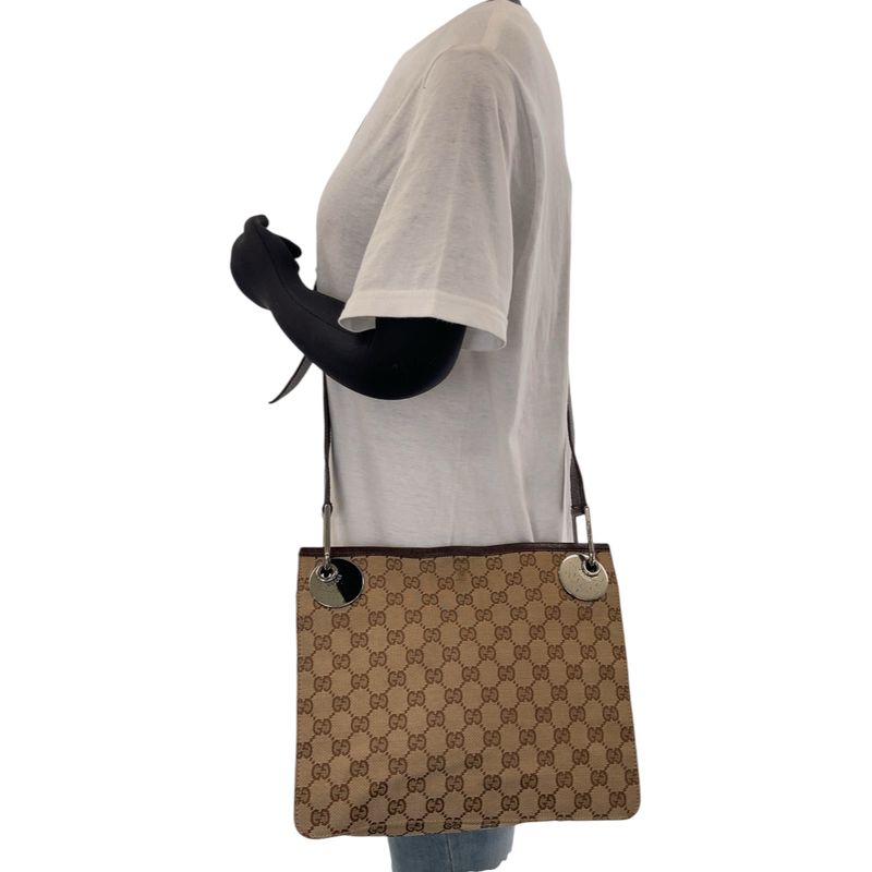 Gucci Eclipse Brown Silver GG Canvas Shoulder Bag