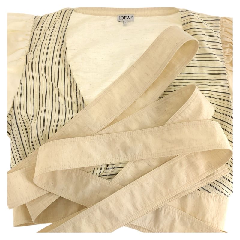 Loewe Puff Sleeve 36 Ivory Gray Cotton Blouse Long