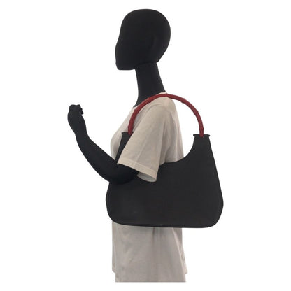 Gucci Bamboo Black Red Leather Bamboo 001 Shoulder Bag Hobo