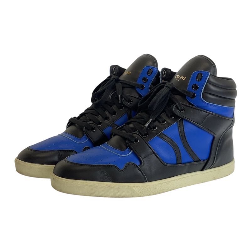 Celine 43 Blue Black Leather Sneakers High Cut