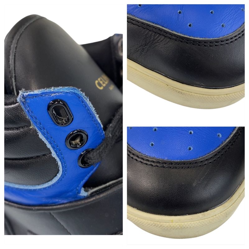 Celine 43 Blue Black Leather Sneakers High Cut