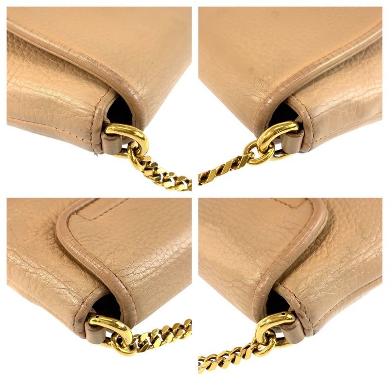 Gucci Double Beige Gold Leather Chain Shoulder Bag Pochette