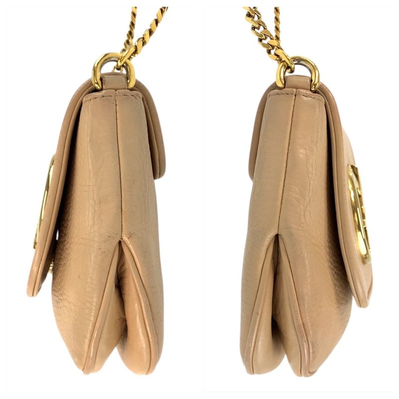 Gucci Double Beige Gold Leather Chain Shoulder Bag Pochette