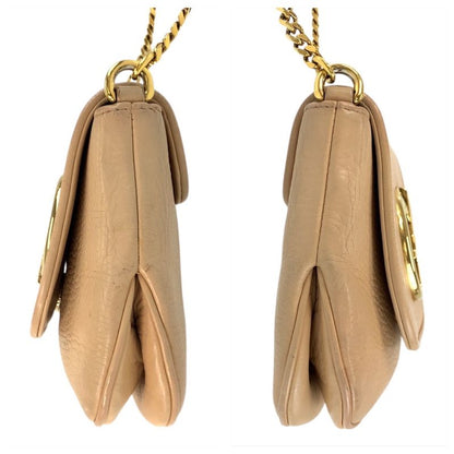 Gucci Double Beige Gold Leather Chain Shoulder Bag Pochette