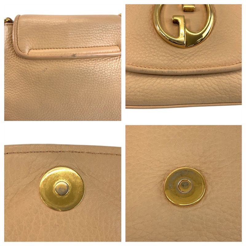 Gucci Double Beige Gold Leather Chain Shoulder Bag Pochette