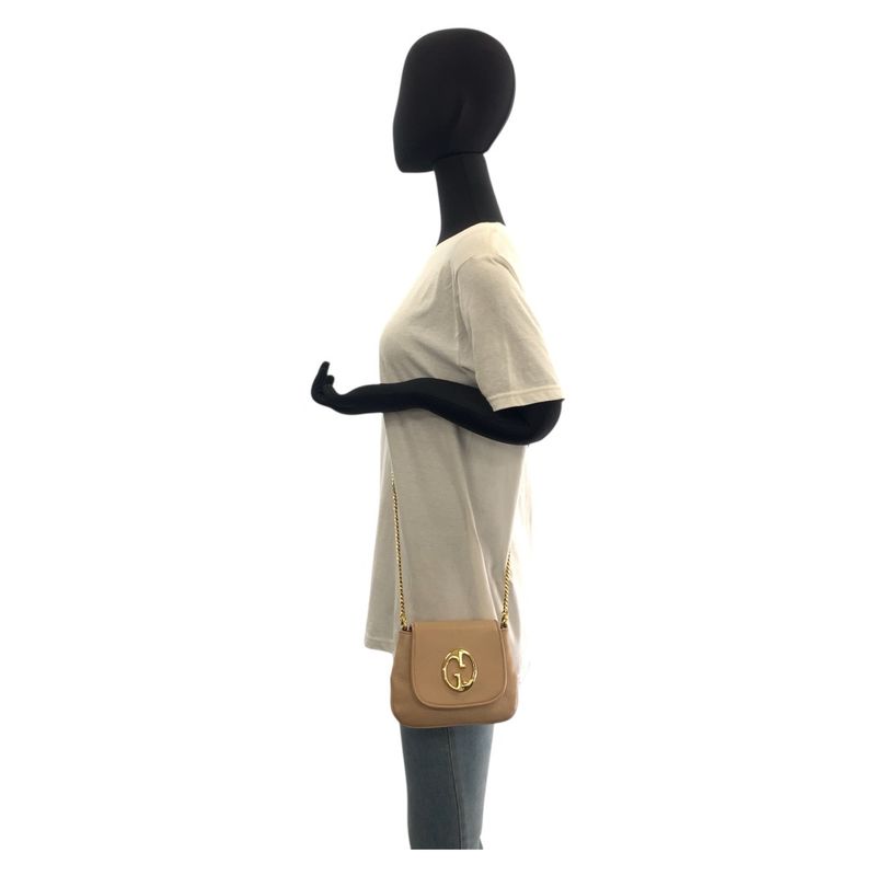 Gucci Double Beige Gold Leather Chain Shoulder Bag Pochette