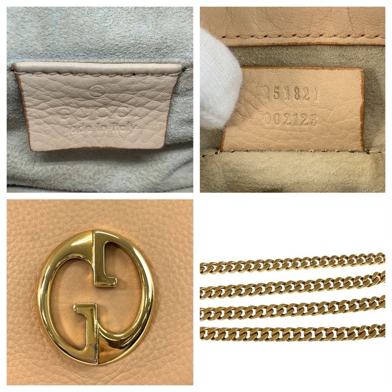 Gucci Double Beige Gold Leather Chain Shoulder Bag Pochette