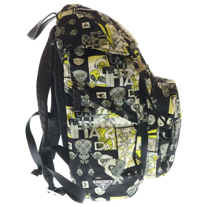 Prada Comic Nylon Backpack Black Yellow