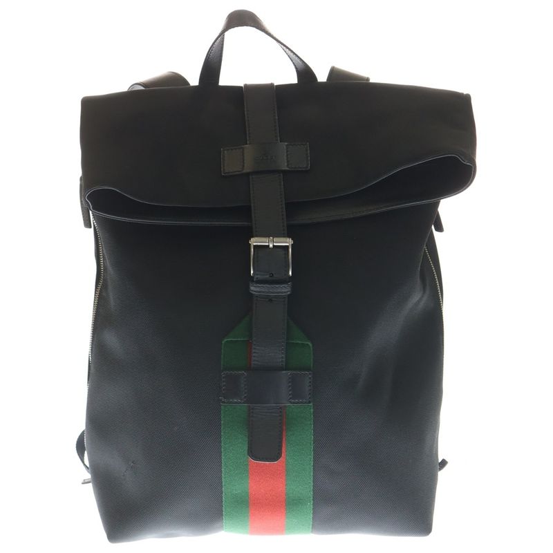 Gucci Sherry Line Backpack Black Nylon Leather