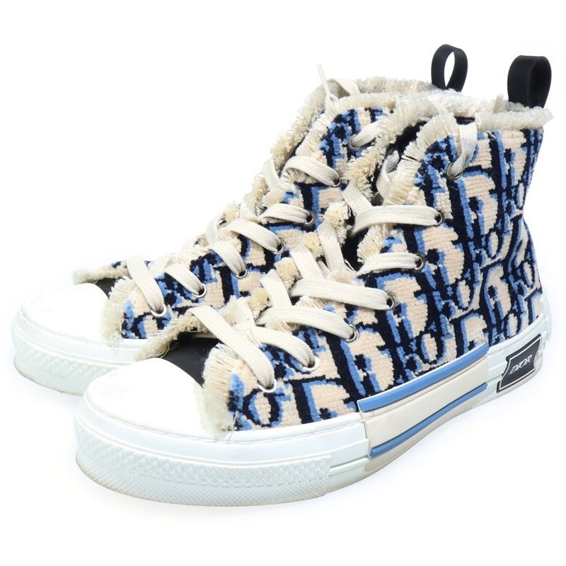 Dior High Top Tapestry Oak Bree Allover Pattern High Cut Sneakers Beige