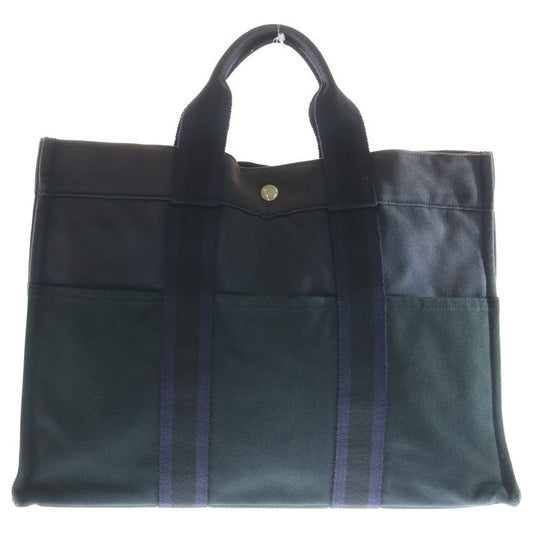 Hermes Fourre Tout Bicolor Canvas Tote Navy