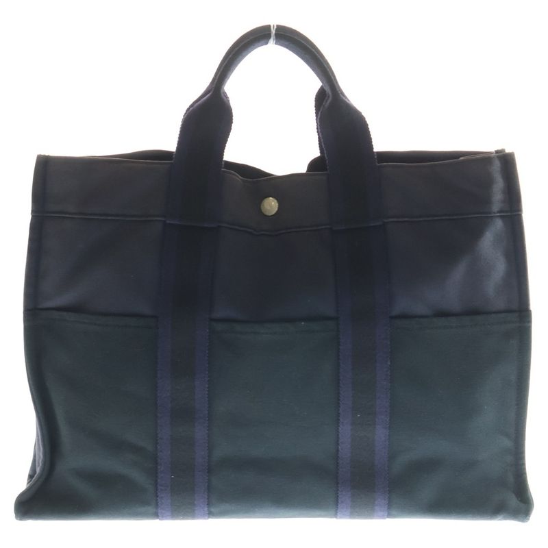 Hermes Fourre Tout Bicolor Canvas Tote Navy