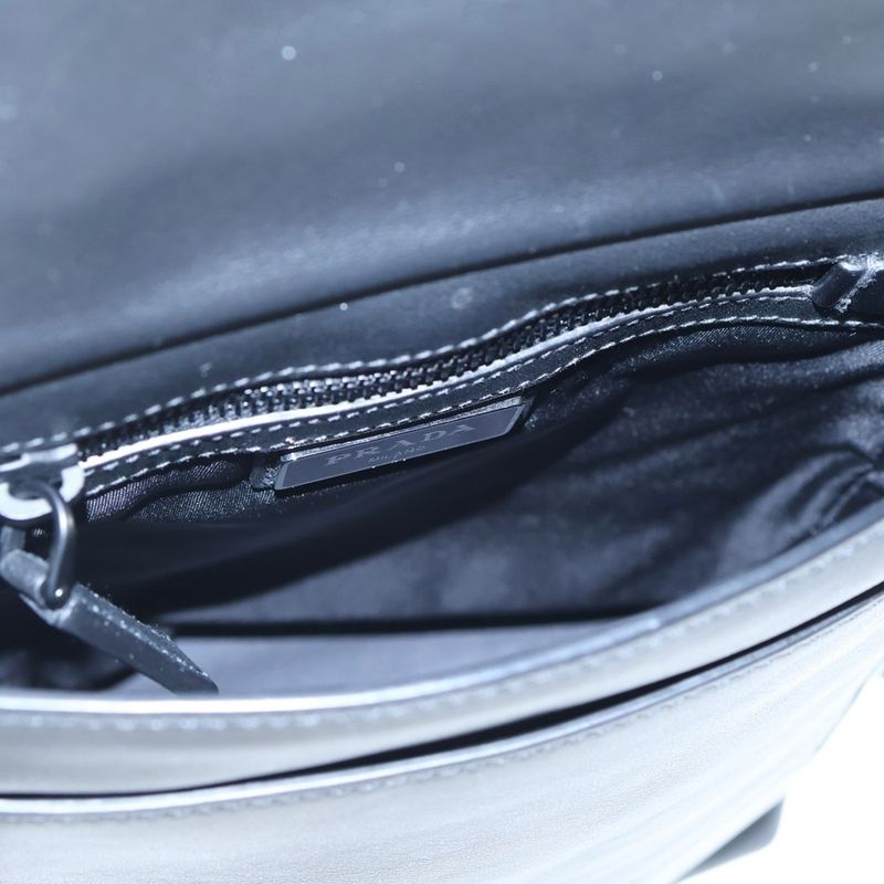 Prada Tessuto Soft Tessuto Triangle Logo Leather Shoulder Bag Black