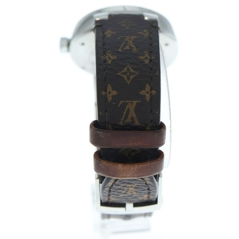 Louis Vuitton Tambour MM Monogram White Dial Ssx Leather QZ Quartz Watch