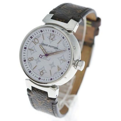 Louis Vuitton Tambour MM Monogram White Dial Ssx Leather QZ Quartz Watch