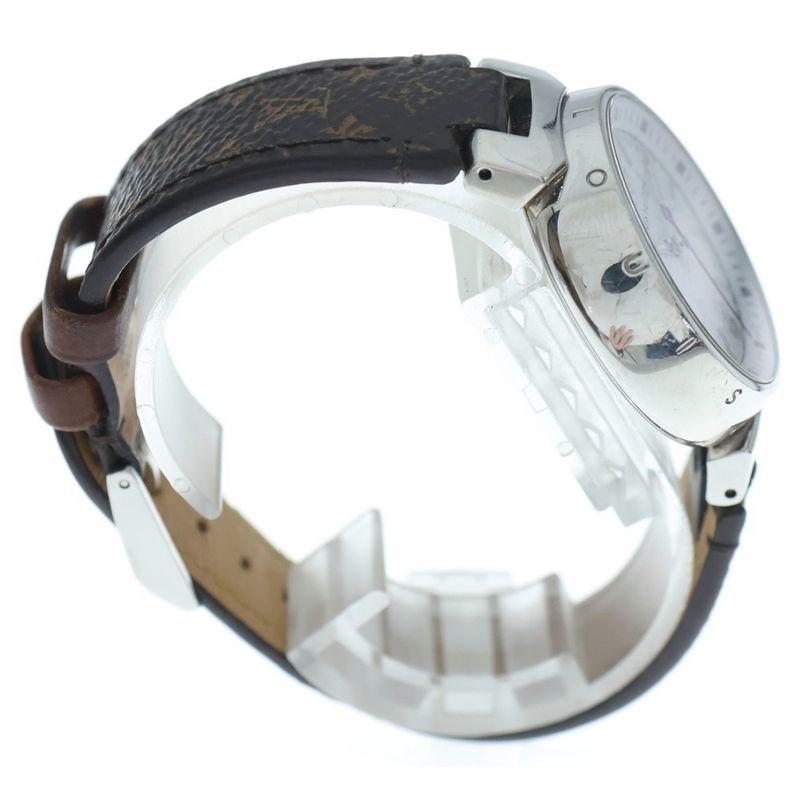 Louis Vuitton Tambour MM Monogram White Dial Ssx Leather QZ Quartz Watch