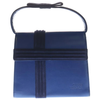 Versace Gianni Ribbon Handle Leather Handbag Blue