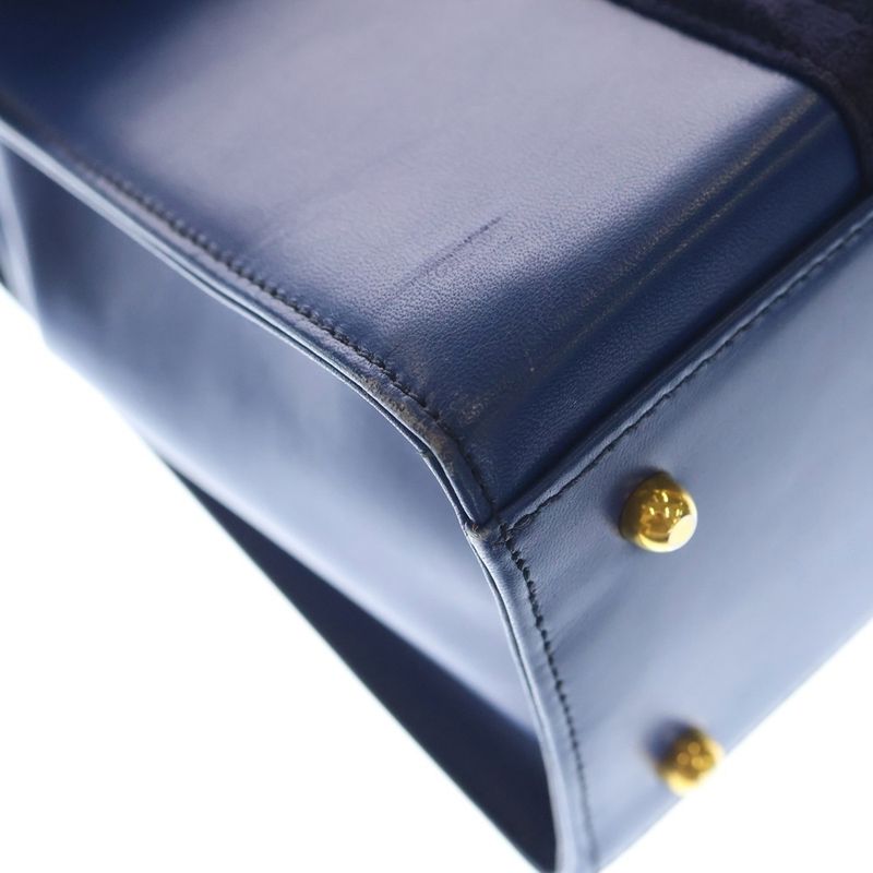 Versace Gianni Ribbon Handle Leather Handbag Blue