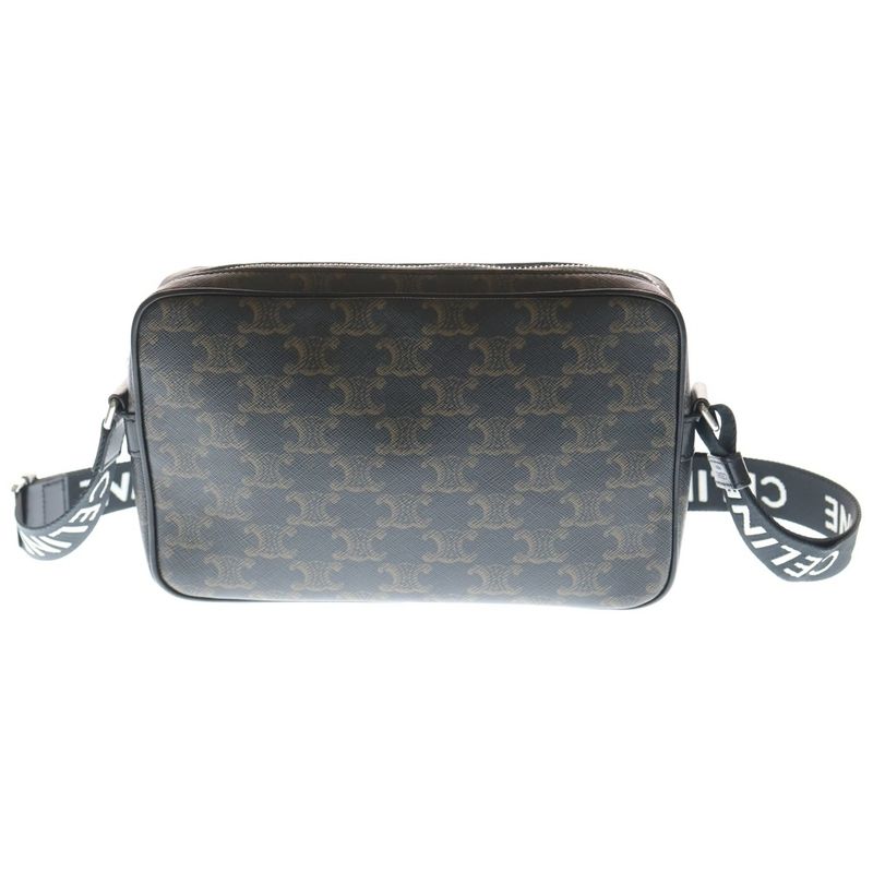 Celine Triomphe Canvas Shoulder Bag Black Brown