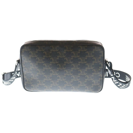 Celine Triomphe Canvas Shoulder Bag Black Brown