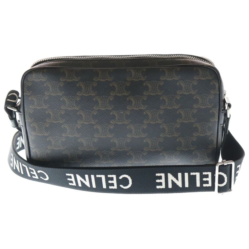 Celine Triomphe Canvas Shoulder Bag Black Brown