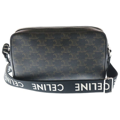 Celine Triomphe Canvas Shoulder Bag Black Brown