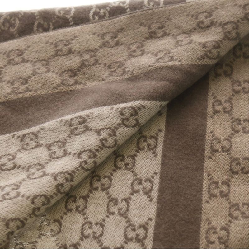 Gucci GG Pattern Wool Fringe Muffler Brown Scarf